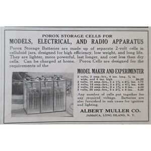 1919 Porox Storage Cells Batteries Electrical Radio Apparatus Albert Muller Ad